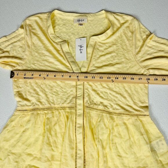 Style & Co Women's Long Sleeve V-Neck Mixed Woven Top Lemon Meringue Size S NWT - Picture 7 of 11